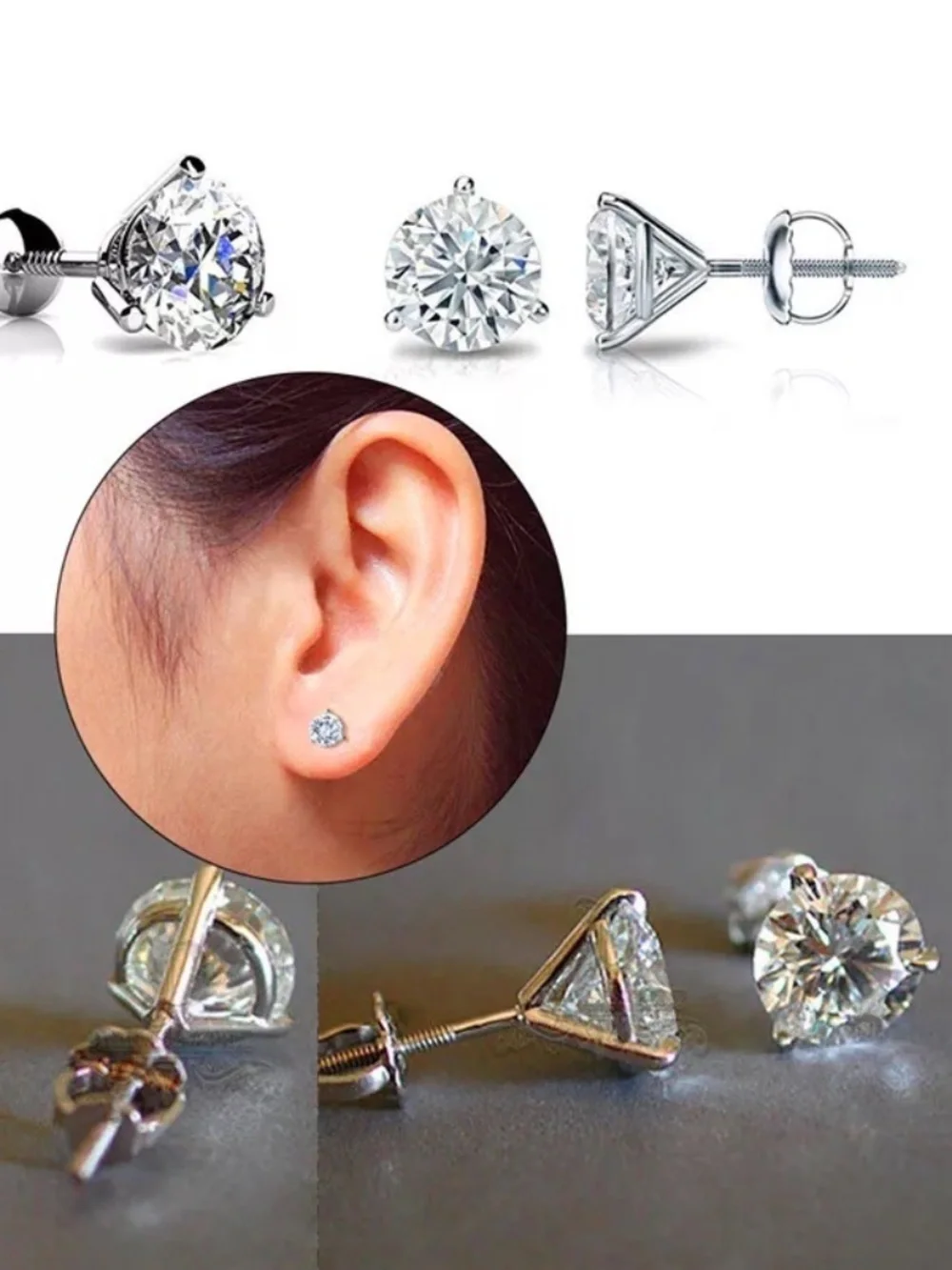 0.84Ct Round Cut Simulated Diamonds Silver Stud Earrings